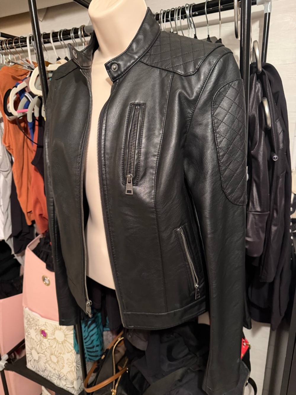Levi's Black Quilted Shoulder Leather Moto Jacket